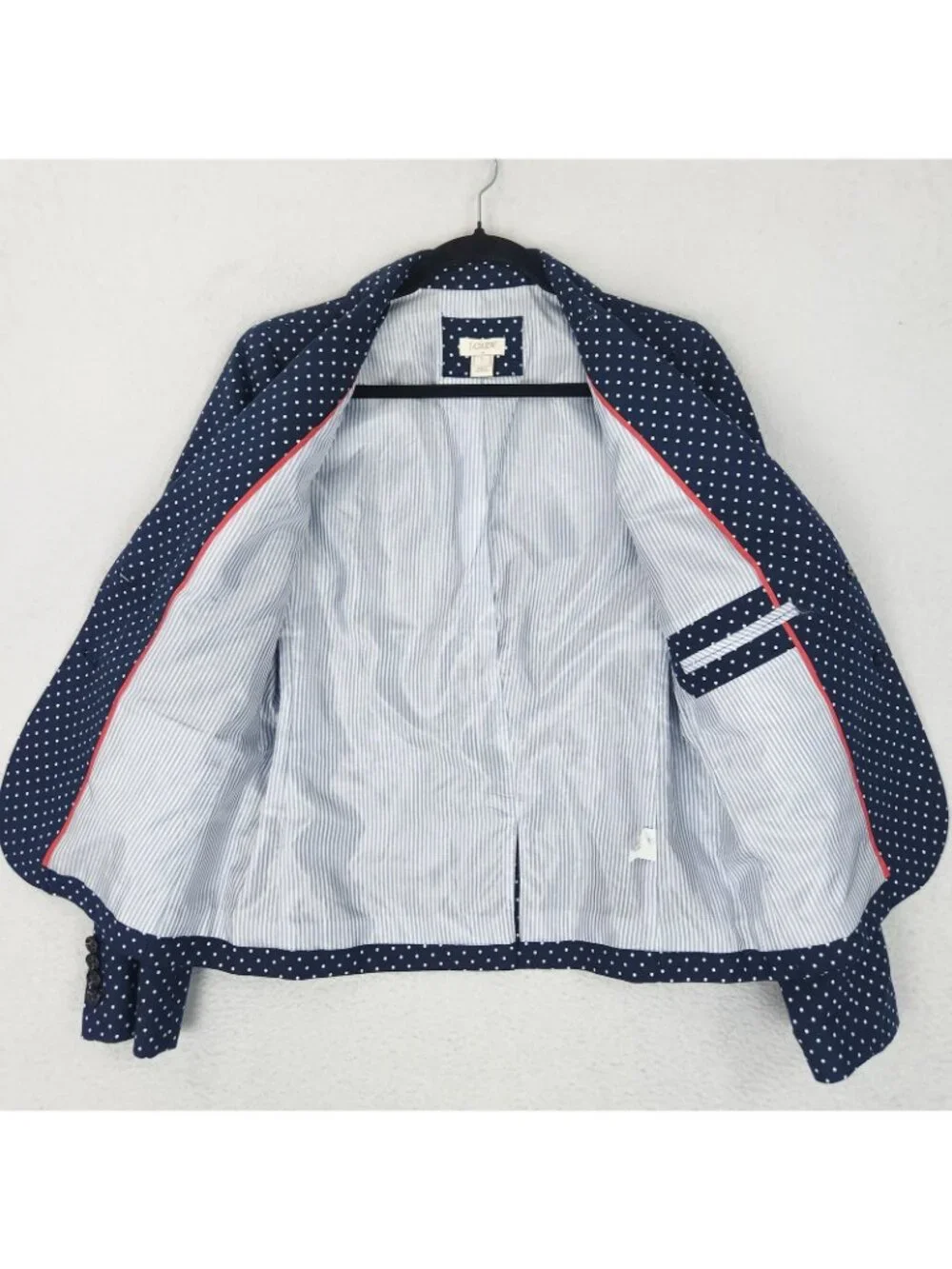 J Crew Jacket Womens 6 Blue Polka Dot Linen Blend Two Button Blazer Career